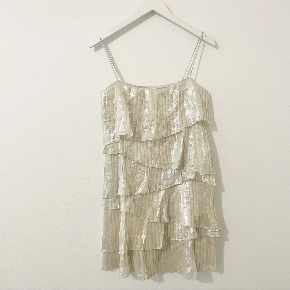 Loeffler Randall Silk Metallic Tiered Dress Cocktail Size 4